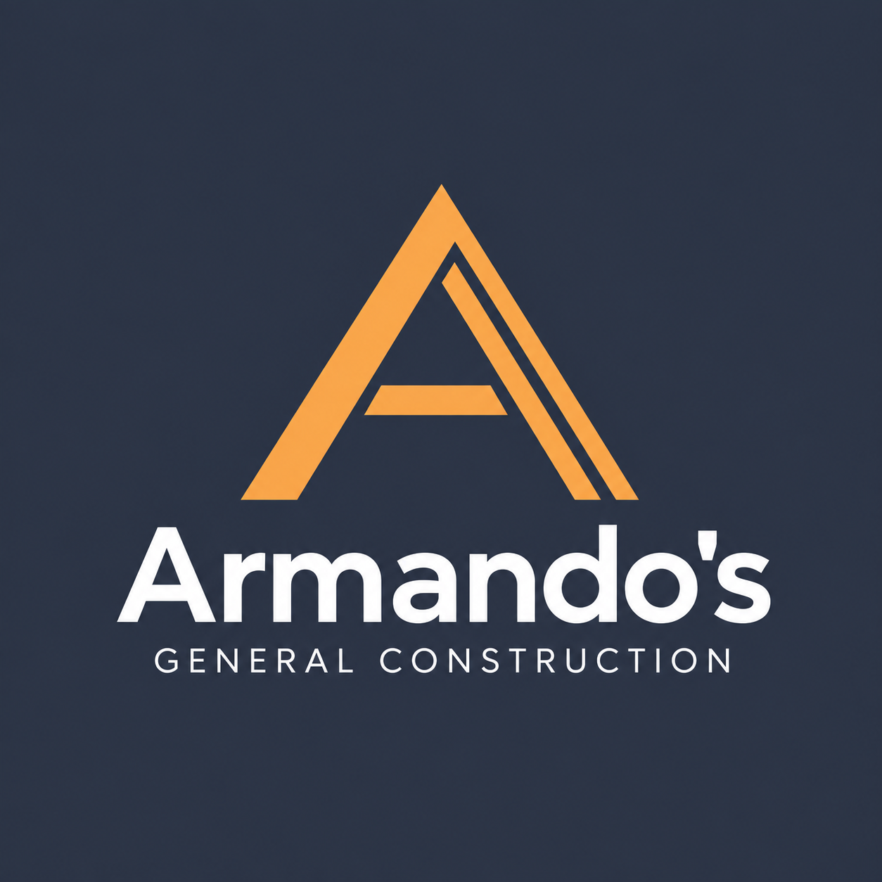 Armando’s General Construction — gold structural A logo on navy